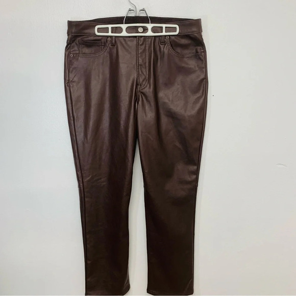 Gap Faux Leather Pants Woman 16/33 Vintage Slim High Rise Brown Pockets Stretch - Picture 1 of 10
